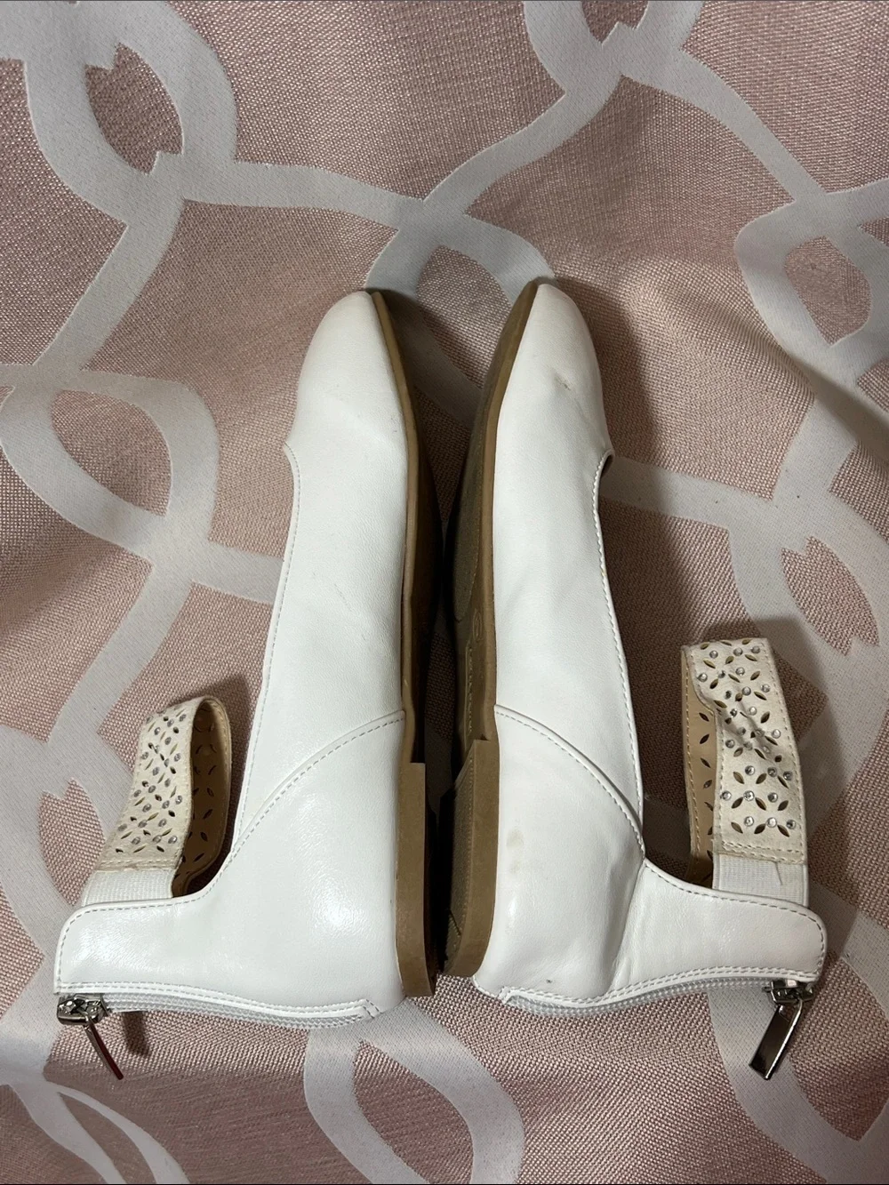 Nine West White Girls' Laser-Cut Ankle-Strap Ballet Flats